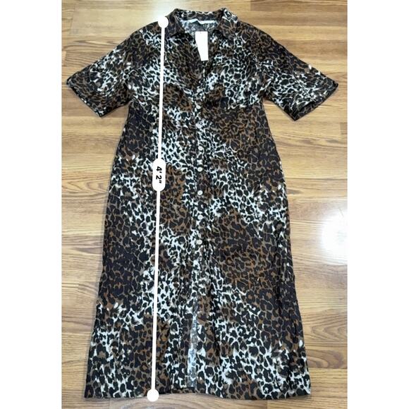 VERONICA BEARD Seki Leopard Print Linen Midi Dress In Brown 14 /Large - Picture 4 of 13